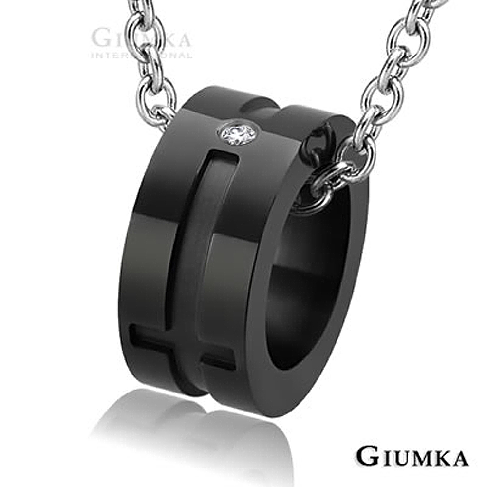 GIUMKA項鍊 愛情忠貞珠寶白鋼項鍊(黑色大墜)