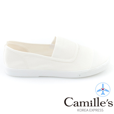 Camille’s 韓國空運-正韓製-彩色心情-素面帆布懶人休閒鞋-百搭白