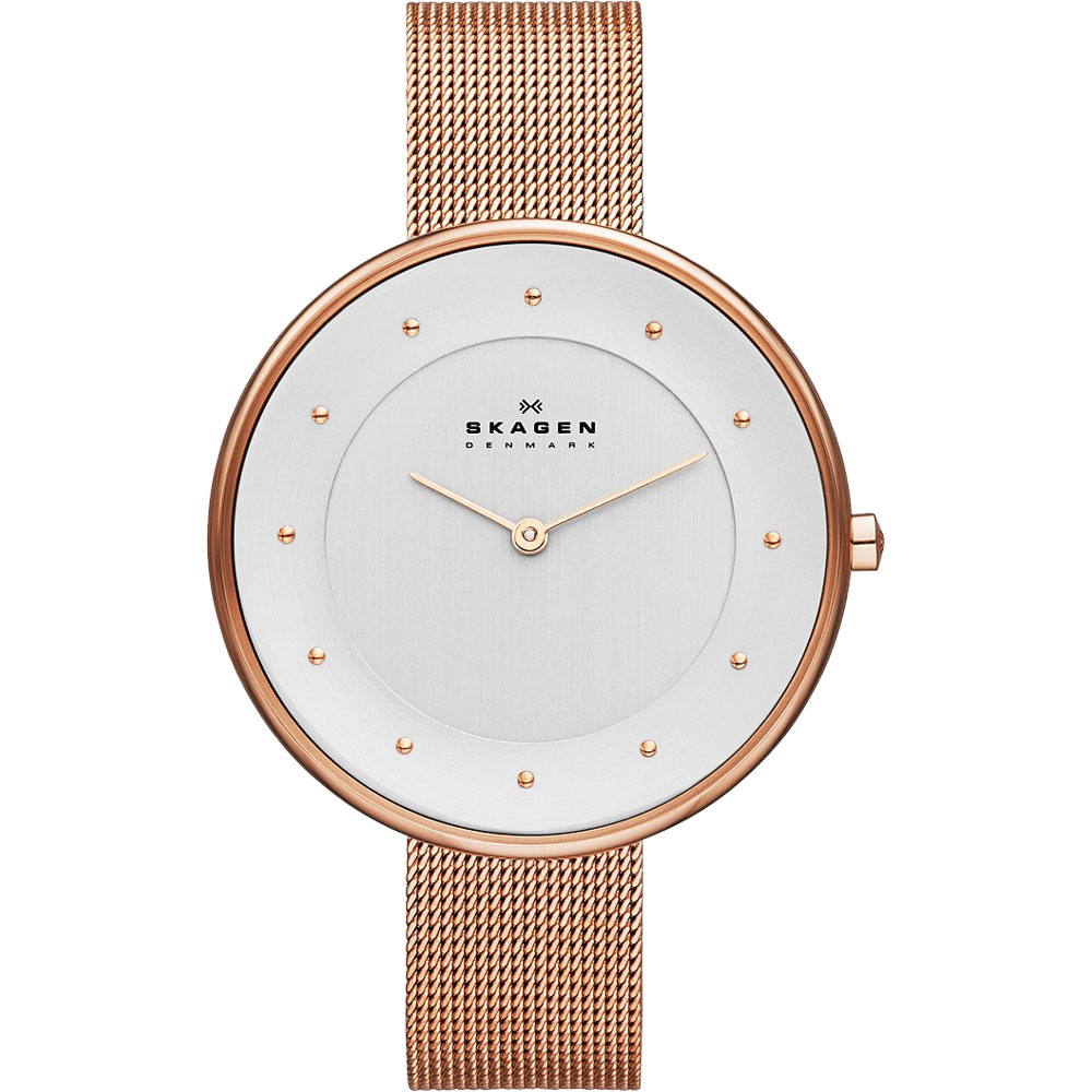 Skagen 美式時尚大錶徑girl女錶-銀x玫塊金/38mm