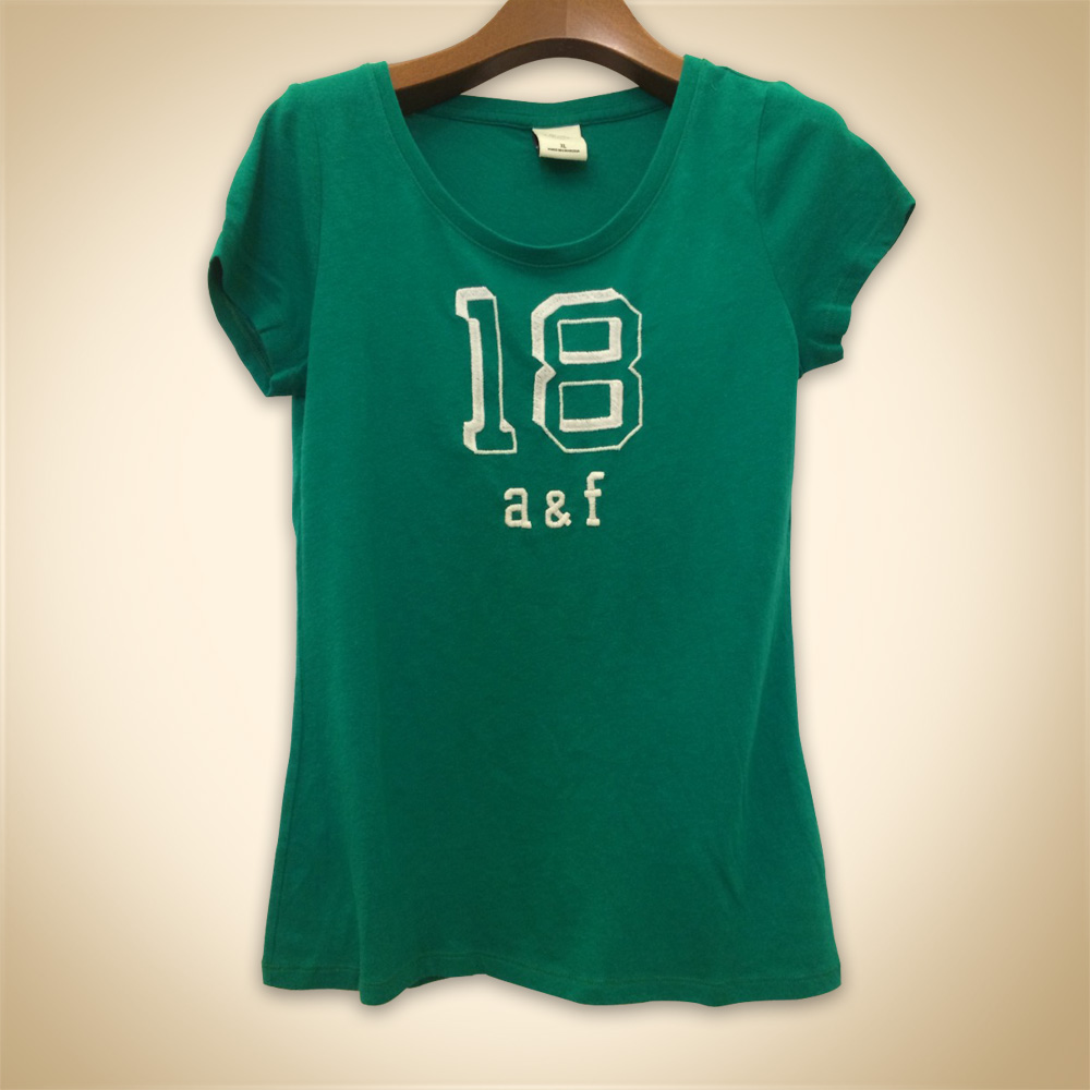 A&F 女裝 KIDS刺繡18短T恤(綠)