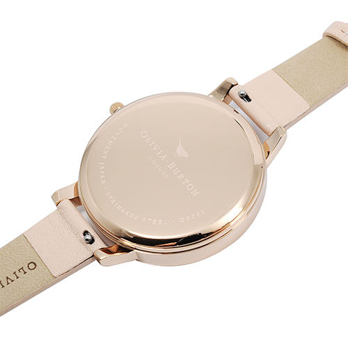 Olivia Burton英倫復古手錶 水彩印花 裸粉真皮錶帶玫瑰金錶框38mm