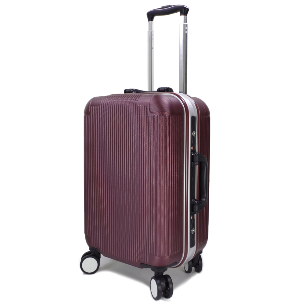 【WALLABY】20吋直條紋ABS鋁框行李箱/酒紅色(HTX-1503-20R)