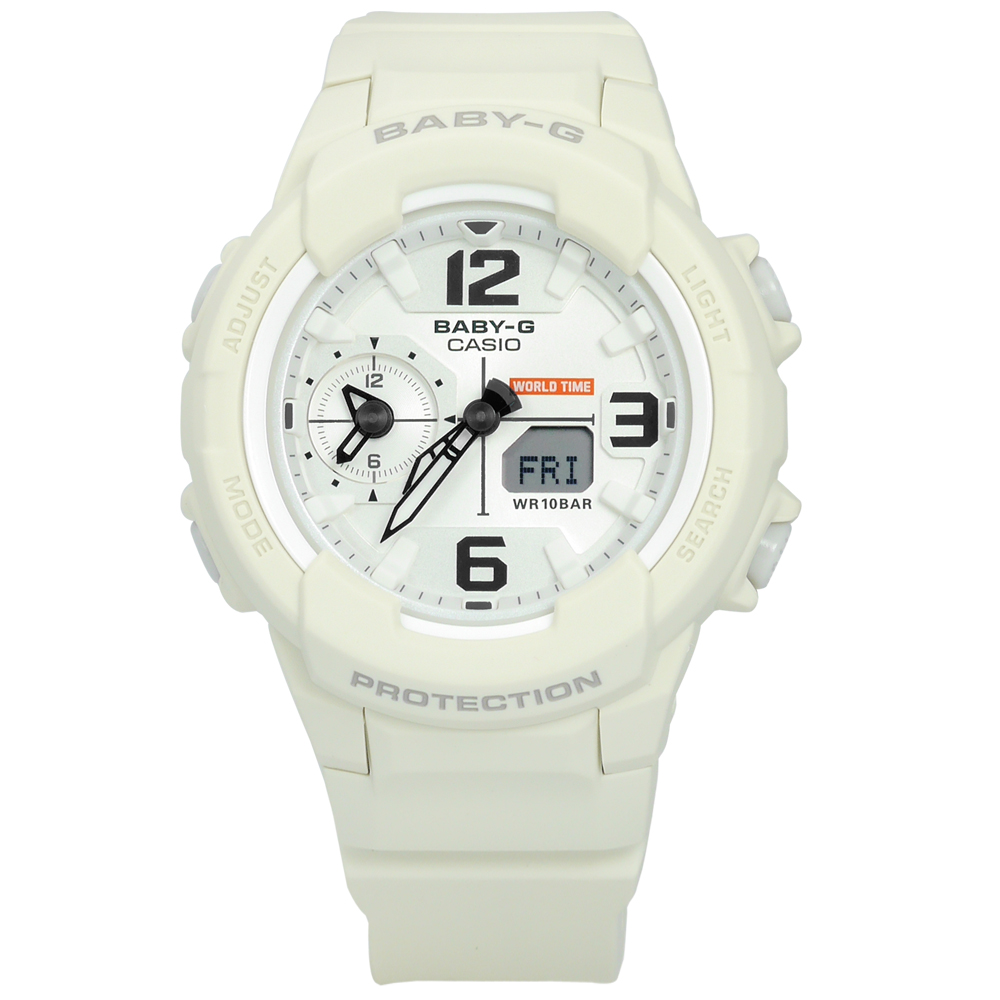 BABY-G 簡約帥氣世界時間雙顯橡膠手錶(BGA-230-7B2)-米白色/41mm