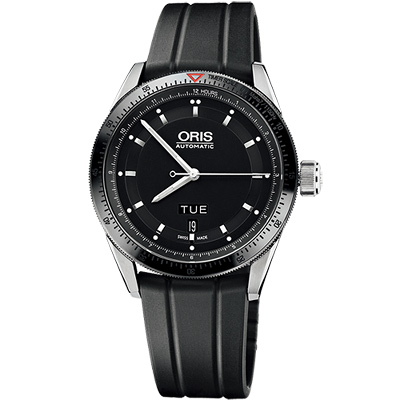 Oris Artix GT Day- Date 單向轉圈機械腕錶-黑x橡膠錶帶/42mm