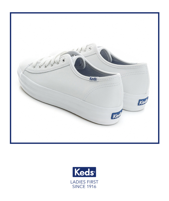 Keds 個性時尚厚底綁帶皮質休閒鞋-白