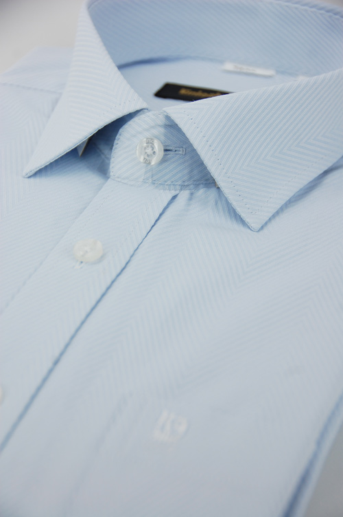 金‧安德森 藍色對稱紋窄版長袖襯衫