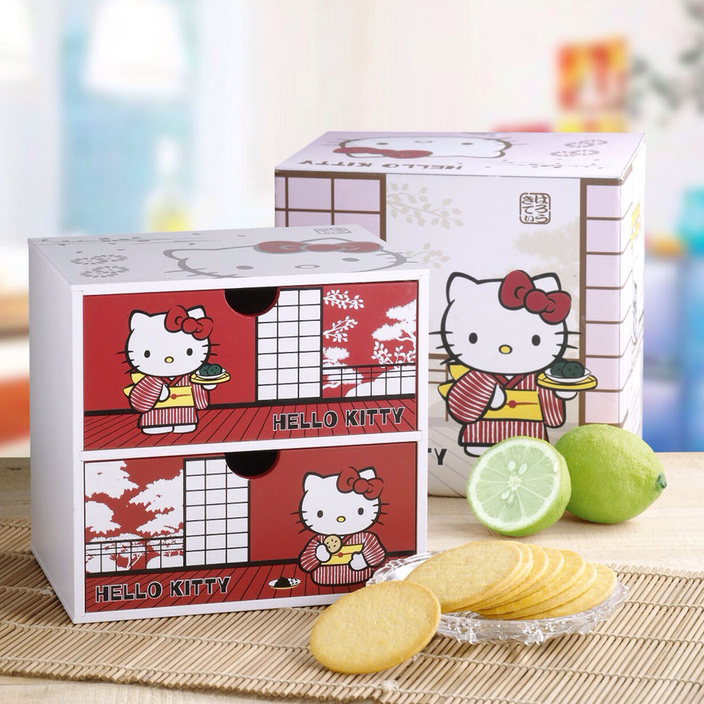 HELLO KITTY凱蒂貓薄餅禮盒-雙層抽屜木盒