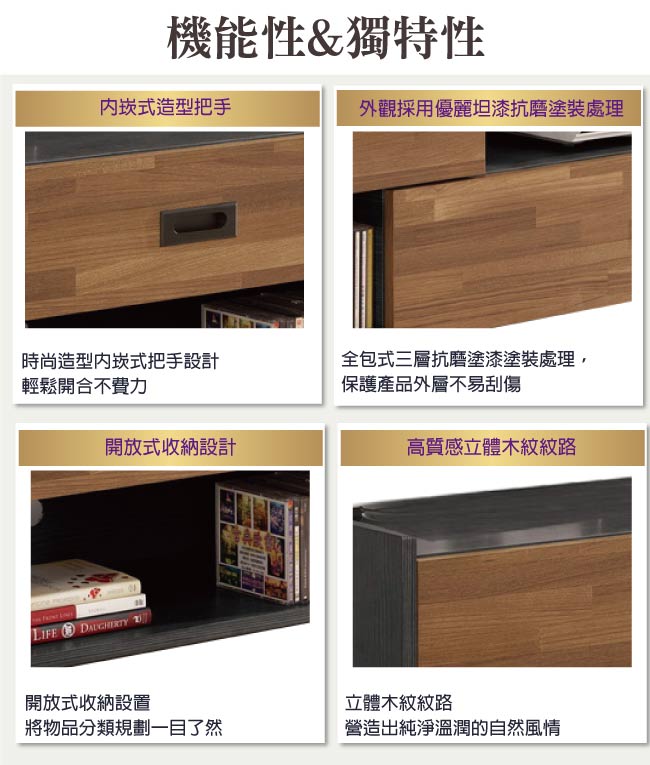 品家居 露西亞5尺木紋雙色伸縮長櫃/電視櫃-150x39.8x43.5cm免組