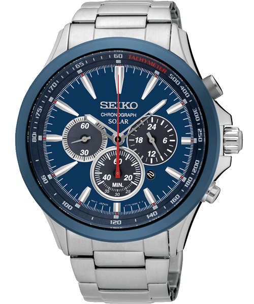 SEIKO 精工 SOLAR 太陽能奔馳計時腕錶(SSC495P1)-藍/44mm