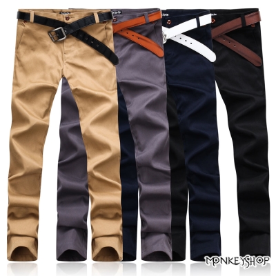 小猴子的賣場 韓版拼接雙色口袋素面窄管休閒長褲-4色