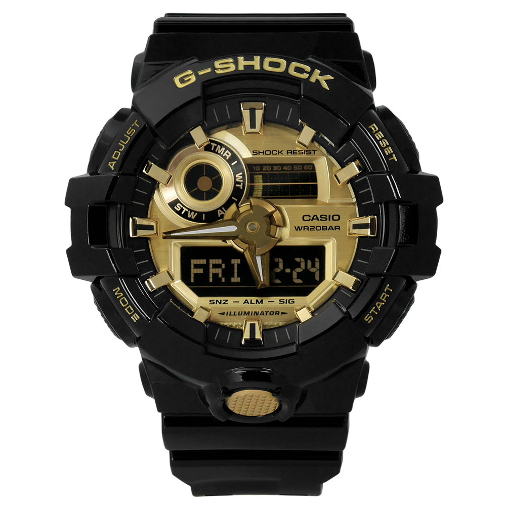 G-SHOCK 絕對強悍率性粗曠雙顯橡膠手錶(GA-710GB-1A)-黑金色/52mm