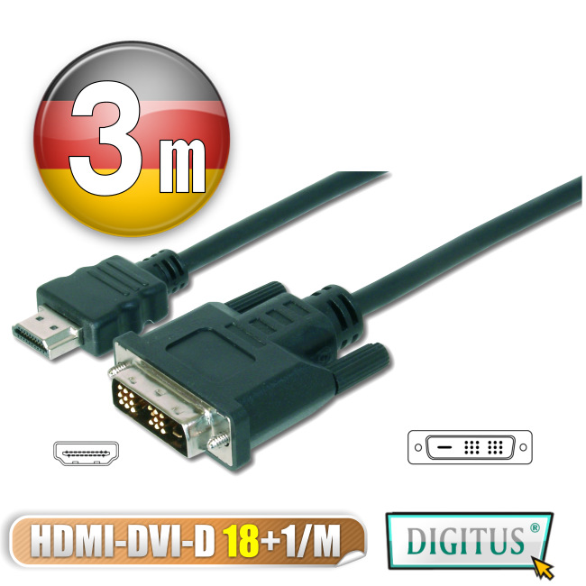 曜兆DIGITUS HDMI轉DVI(18+1)互轉線-3公尺(公-公)