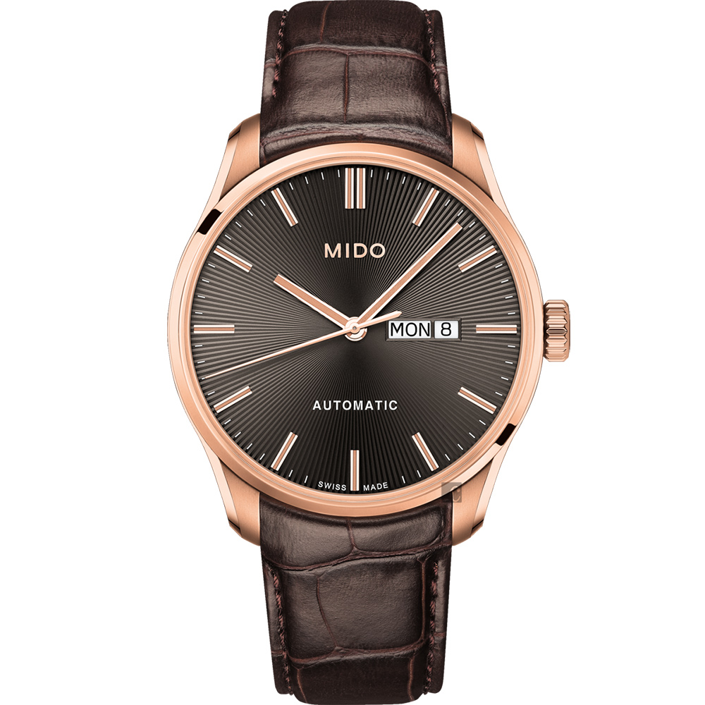 MIDO 美度 官方授權 Belluna Gent 經典日期機械錶-灰x咖啡色錶帶/42mm M0246303606100
