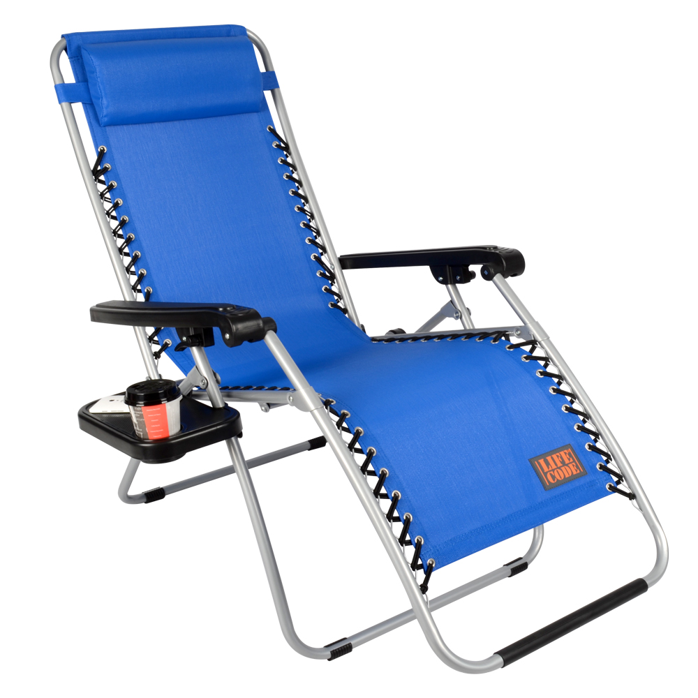 LIFECODE 特斯林透氣無限段折疊躺椅-附置物杯架 (藍色)