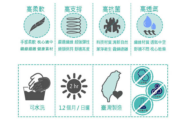 臺灣製造繽紛水洗抗菌枕 2入 (深紫)