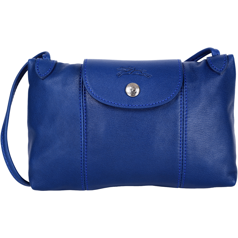 LONGCHAMP Le Pliage Cuir 小羊皮斜背包(藍色)