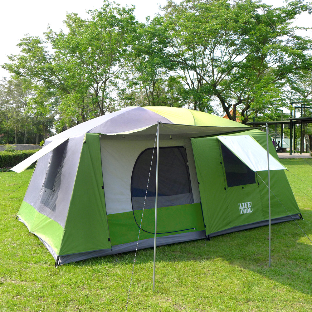LIFECODE《二房一廳》抗紫外線超大8人帳篷(二門四窗)-綠色