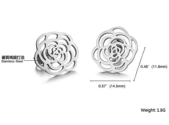 JINCHEN 白鋼薔薇耳環 銀色