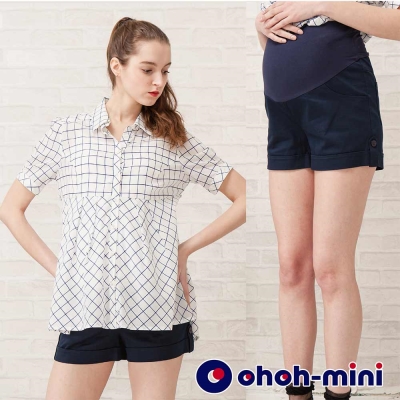 ohoh-mini 孕婦裝 基本款褲口反摺孕婦短褲-3色