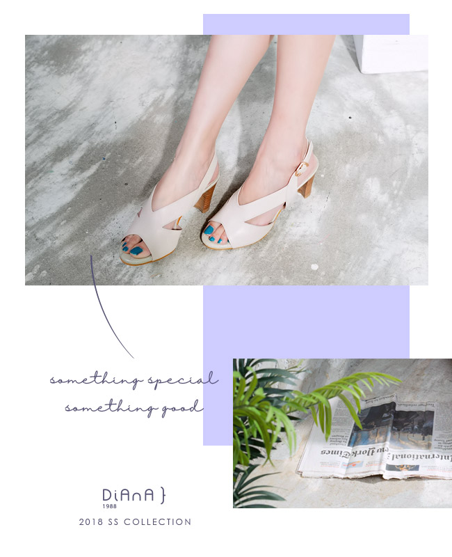 DIANA 日系定番--原色寬版V字剪裁粗跟涼鞋 --米