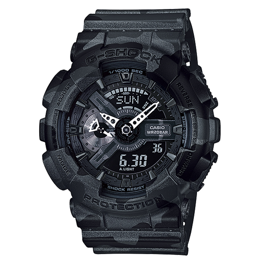 G-SHOCK 秋冬時尚浪潮迷彩新色休閒運動錶(GA-110CM-1A)-迷霧灰/52mm