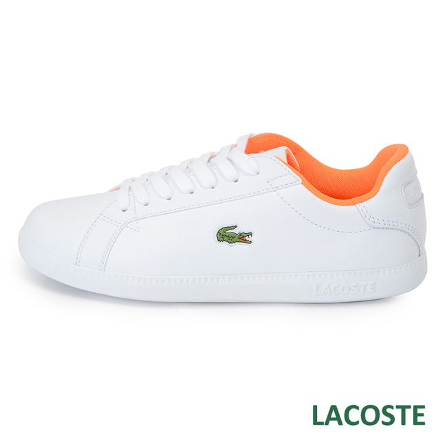 LACOSTE 女用真皮休閒鞋-白/橘