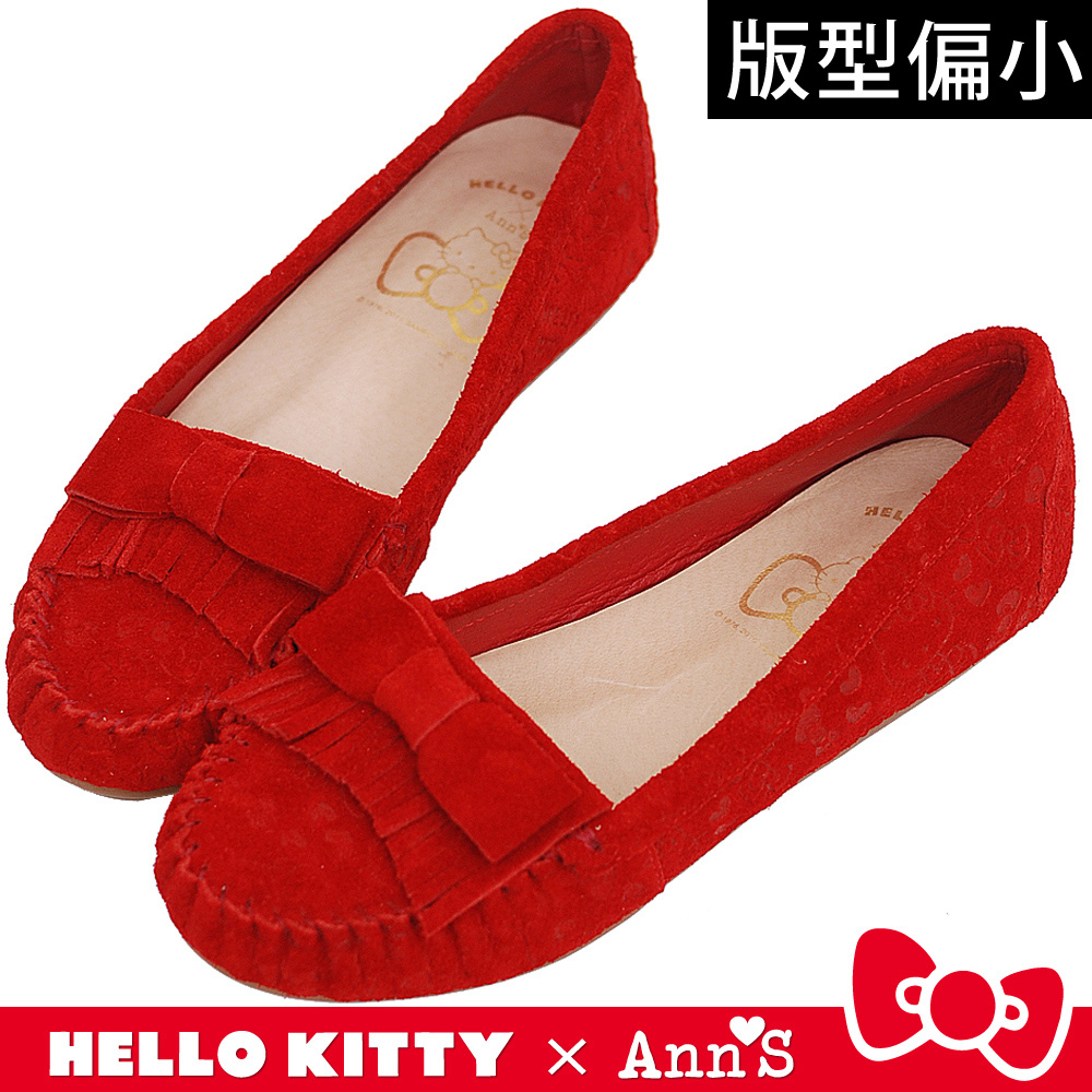 HELLO KITTY X Ann'S 流蘇蝴蝶結真皮莫卡辛 紅