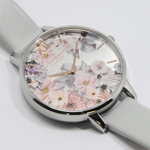 Olivia Burton 英倫復古手錶 魔法花園 灰色環保皮革錶帶 銀錶框 38mm