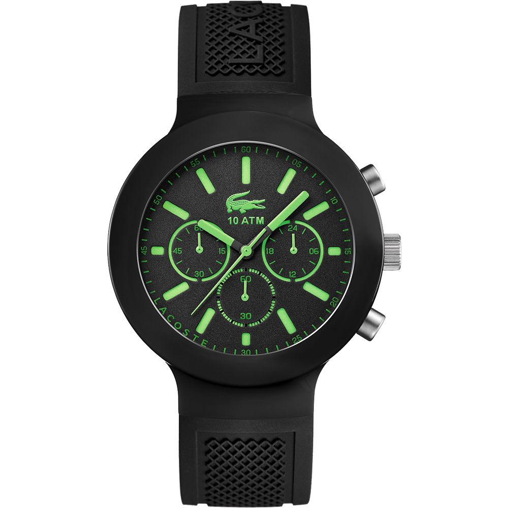 Lacoste Borneo 運動計時腕錶-黑x綠時標/44mm