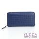 YUCCA - 牛皮十字紋編織長夾-藍色- D0107049 product thumbnail 1