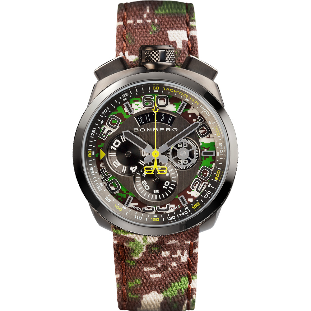 BOMBERG 炸彈錶 BOLT-68 CAMO KHAKI 軍事計時手錶-45mm