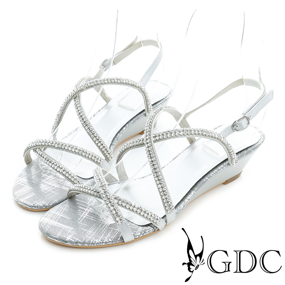 GDC-性感迷人寶石水鑽楔型厚底涼鞋-銀色