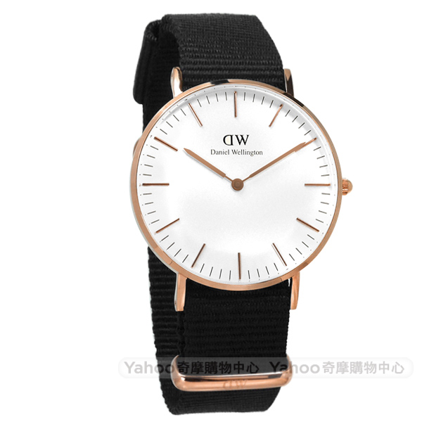 Daniel Wellington Cornwall 尼龍手錶-白x玫瑰金框x黑/36mm