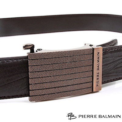 PB 皮爾帕門-經典方切橫菱點設計款-頭層牛皮自動扣皮帶-855
