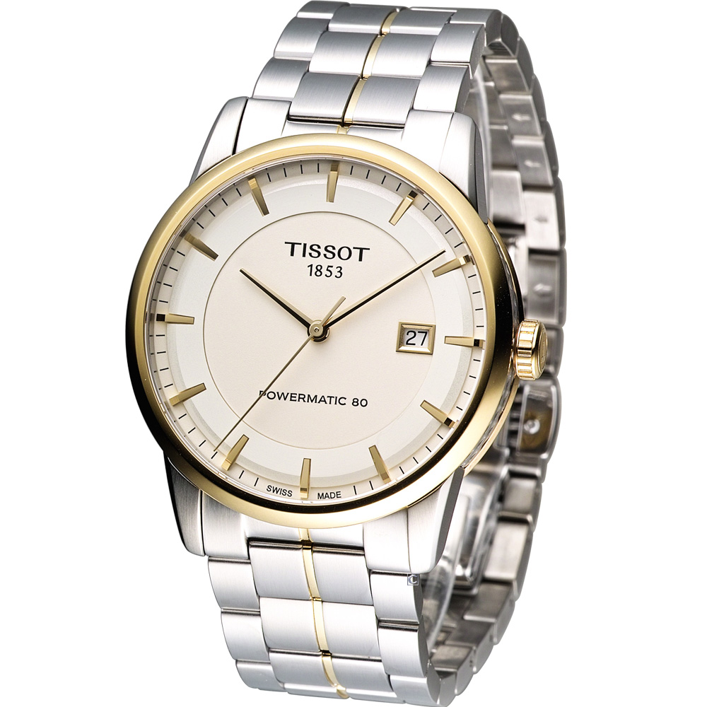 TISSOT T-Classic Luxury 簡約動力儲存機械錶-米黃/41mm