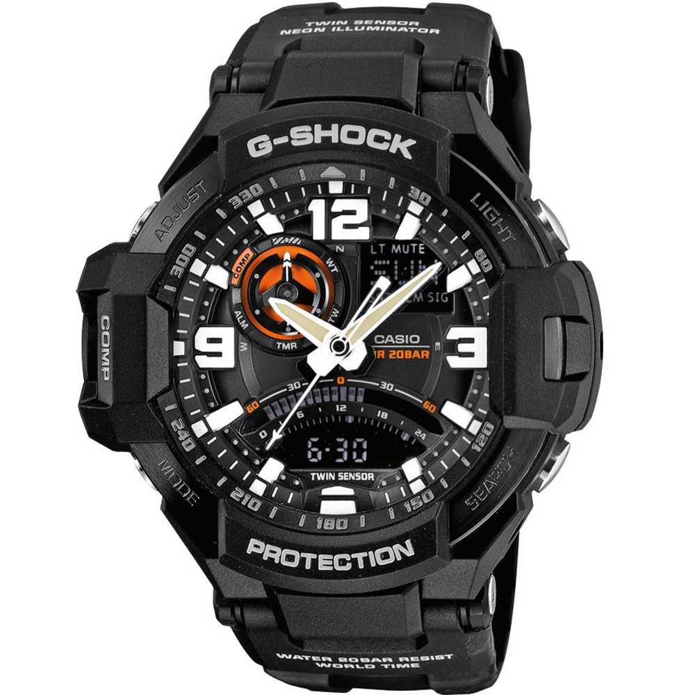 G-SHOCK 飛行概念數位羅盤雙顯運動錶(GA-1000-1A)-黑/52.1mm