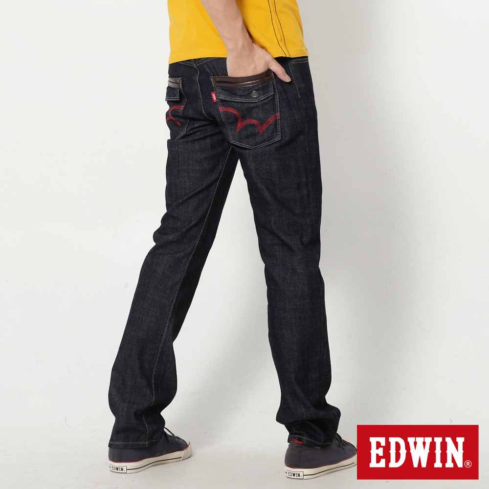 EDWIN 大尺碼EDGE雙層假袋蓋直筒牛仔褲-男-原藍色