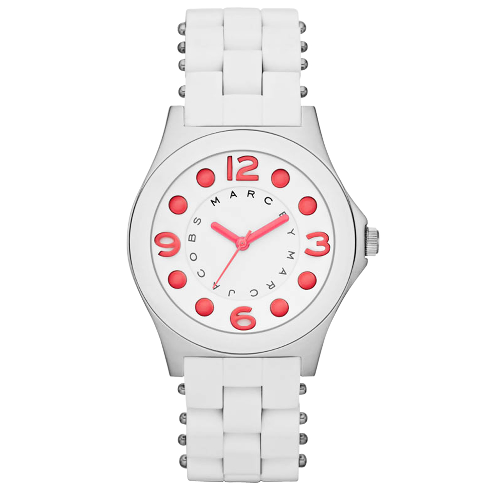 Marc Jacobs 純愛點點時尚腕錶-白/粉紅/36mm