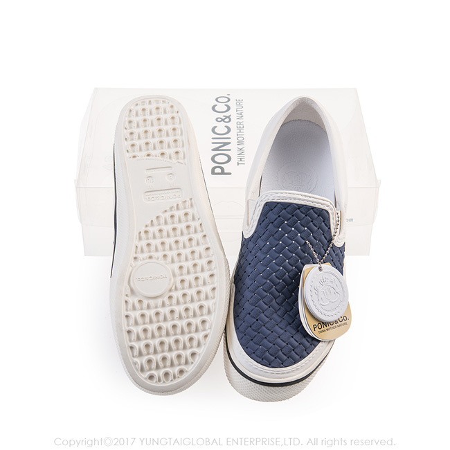 (男/女)Ponic&Co美國加州環保防水編織懶人鞋-藍白