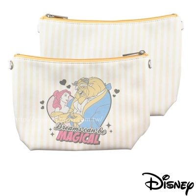 Disney迪士尼漫畫條紋公主系大容量化妝包/萬用包-美女與野獸