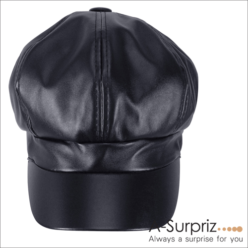 A-Surpriz 時尚街頭仿皮革貝雷帽(黑)