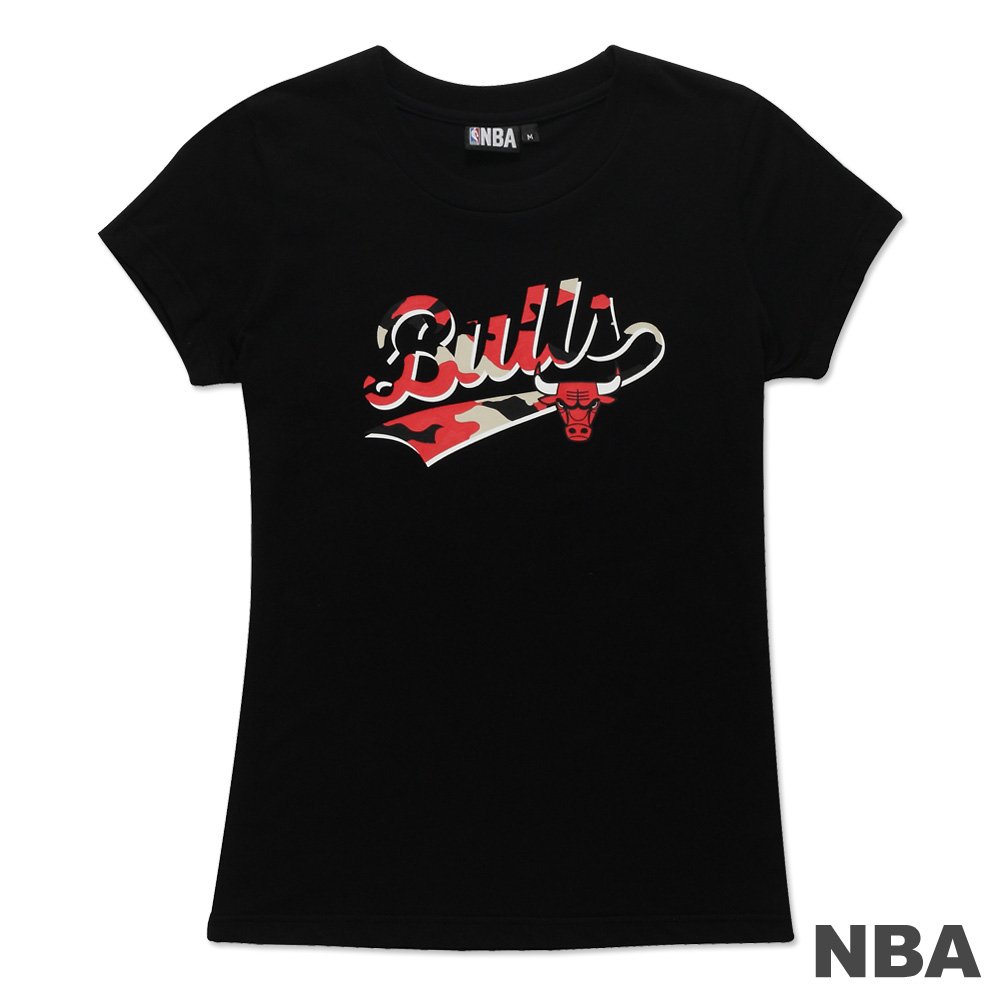 NBA-芝加哥公牛隊迷彩印花短袖T恤-黑(女)