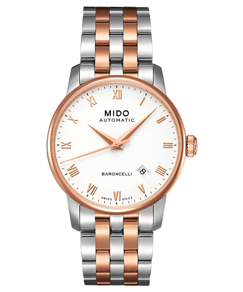 MIDO Baroncelli 復刻羅馬機械腕錶-白x半金/37mm