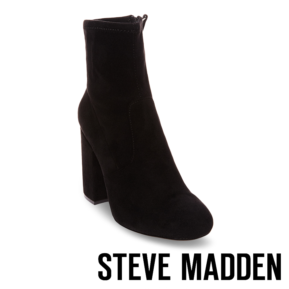 STEVE MADDEN-GAZE 拉鍊粗高跟短筒靴-絨黑