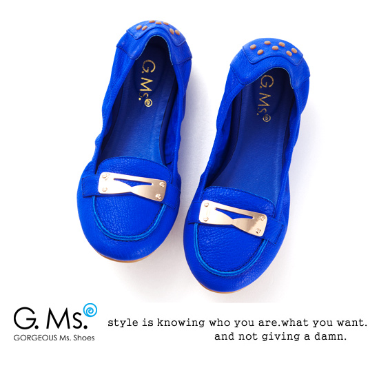 G.Ms.輕旅行-金屬飾釦折疊旅行莫卡辛鞋-優越藍