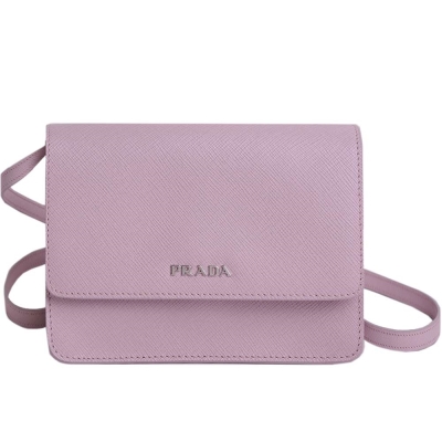 PRADA  SAFFIANO LUX 品牌LOGO防刮牛皮斜揹包(粉紅)