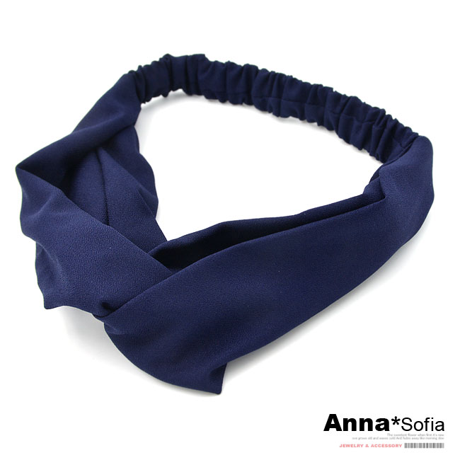 【3件480】AnnaSofia 質感細砂紋交叉結款 彈性寬髮帶(藍系)