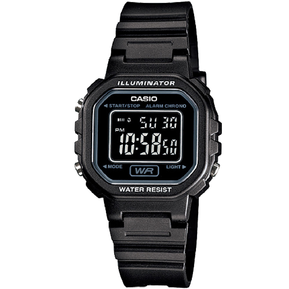 CASIO 黑色炫風方形電子錶(LA-20WH-1B)-黑面/30.4mm