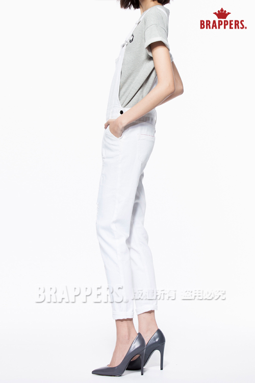 BRAPPERS 女款 新美腳Royal系列-女用吊帶七分褲-白