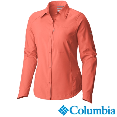 【Columbia哥倫比亞】女-快排防曬40長袖襯衫-橘紅　UAL70790AH